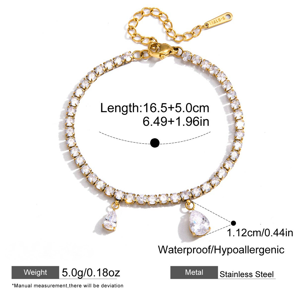 Stainless Steel White Round Gradient Cubic Zirconia Bracelet