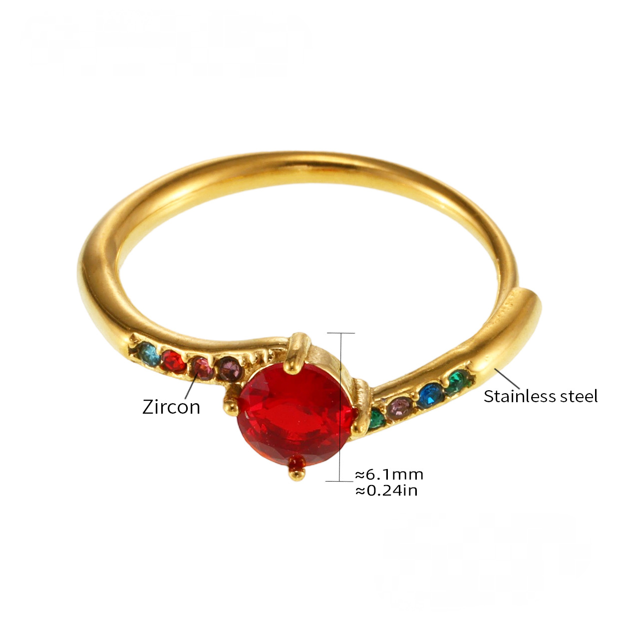 Bague ajustable en acier inoxydable avec zircone cubique ronde