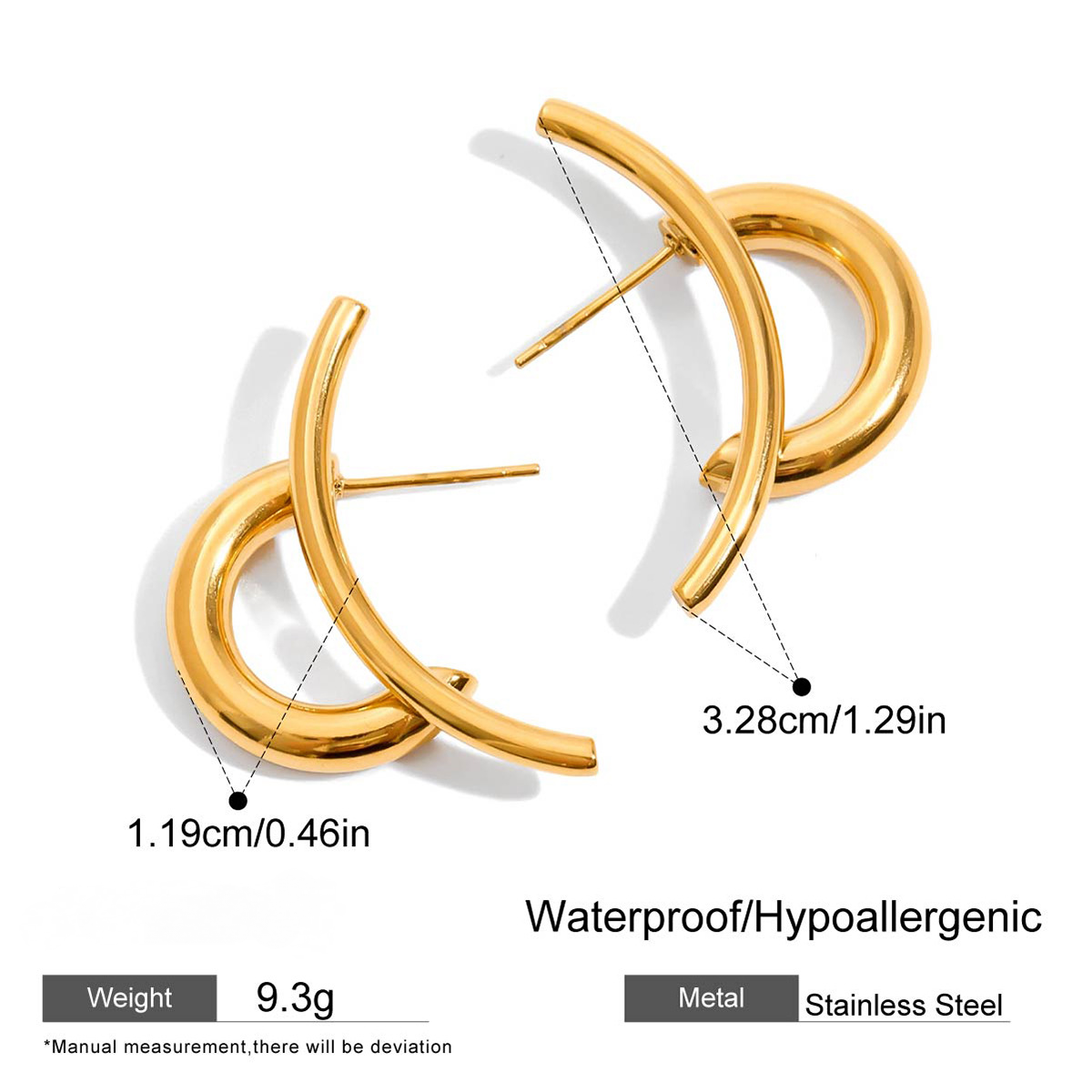 Stainless Steel Double-C Gold and Steel Two-Tone Stud Earrings