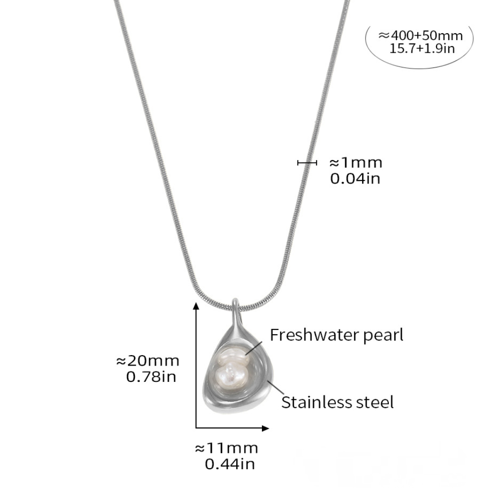 Stainless Steel Irregular Shape Pendant Inlay Freshwater Pearl Necklace