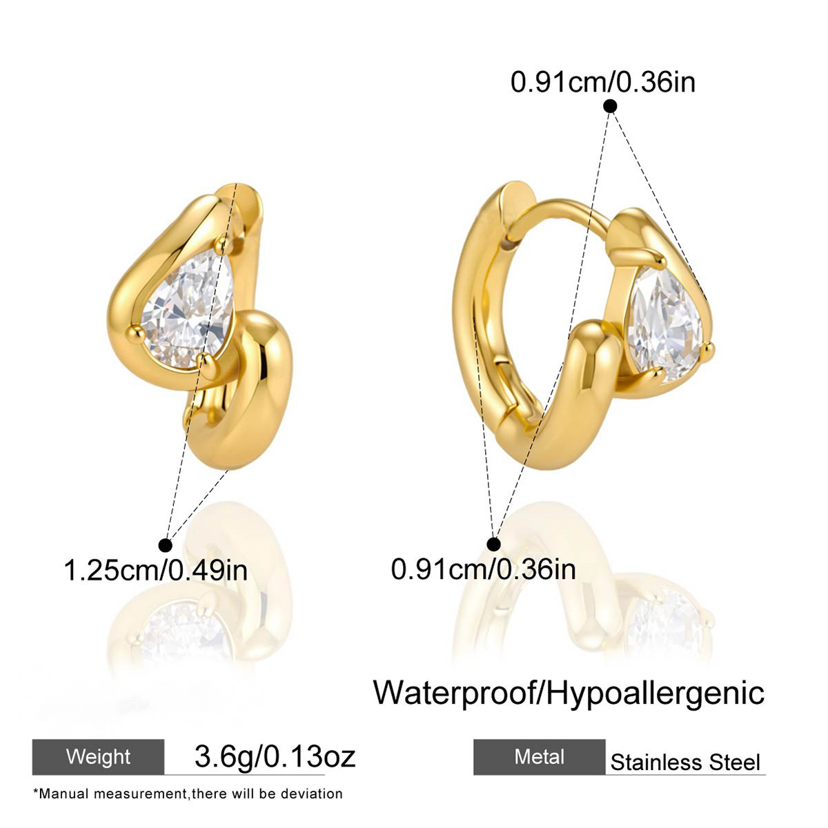 Stainless Steel Water Drop CZ Twisted Wave Huggie Earrings