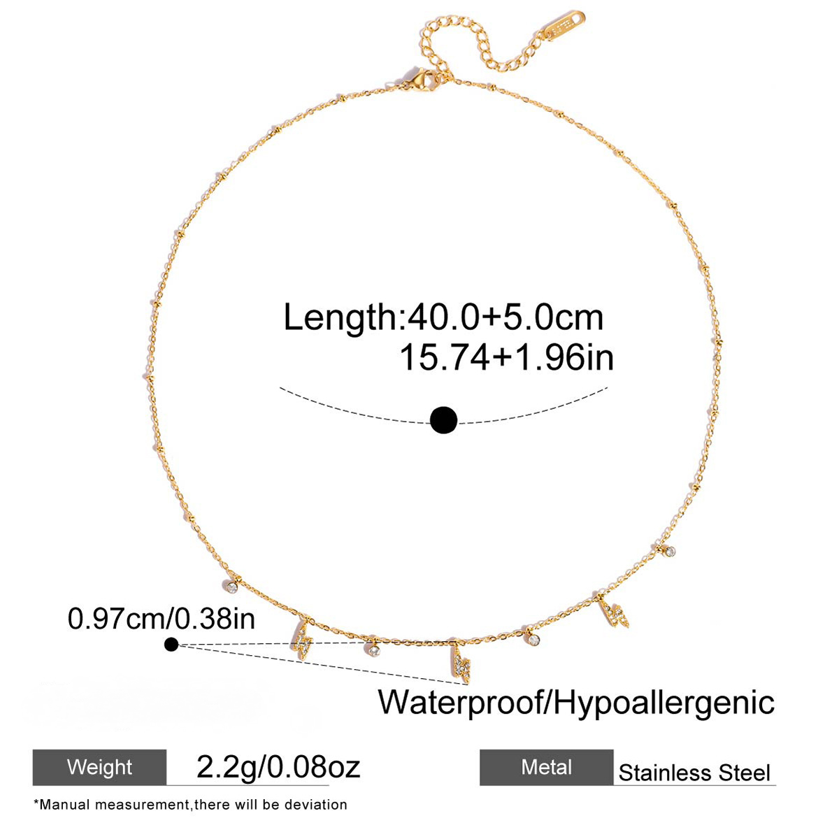 Stainless Steel Cubic Zirconia Bead Chain Necklace