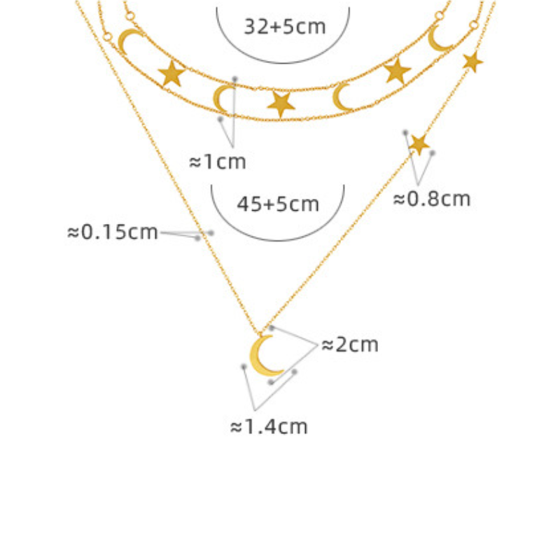 Star and Moon Pendant Double Layer Necklace