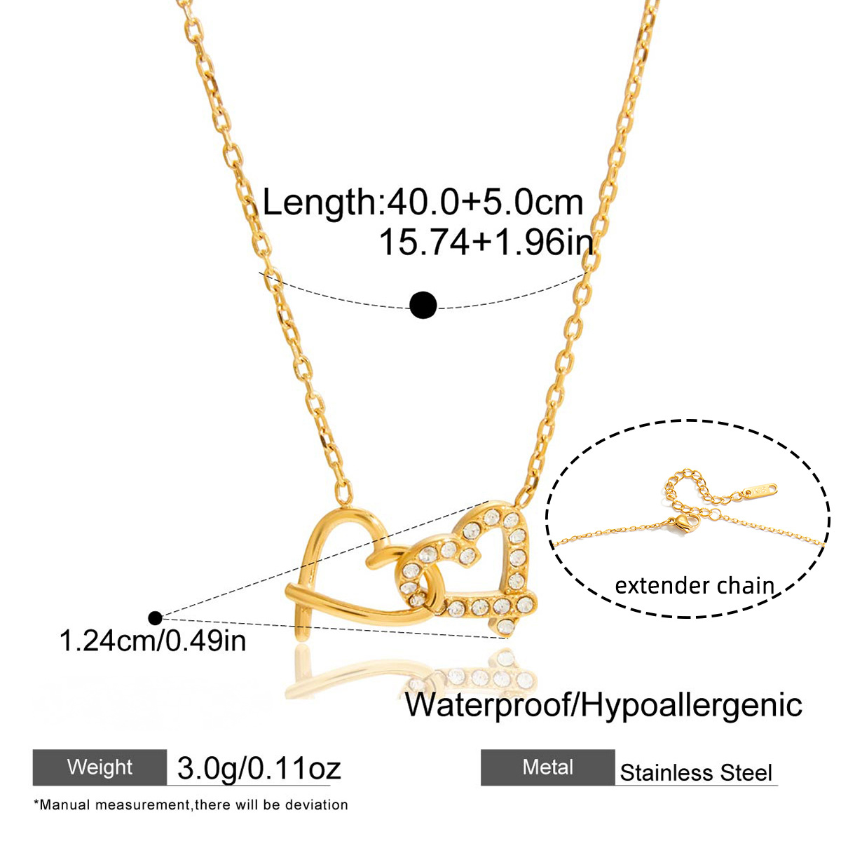 Stainless Steel Double Heart Pendant Necklace