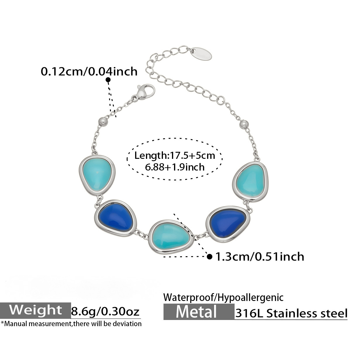Stainless Steel Water Drop Cat's Eye Stone Necklace Earrings Bracelet Jewelry Set
