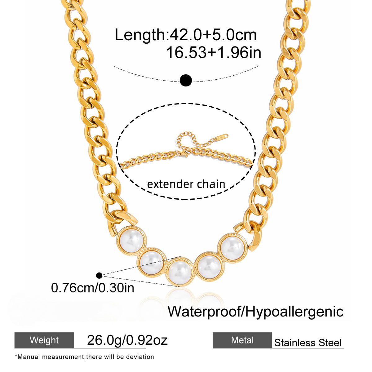 18K Gold PVD Stainless Steel Resin Pearl Necklace