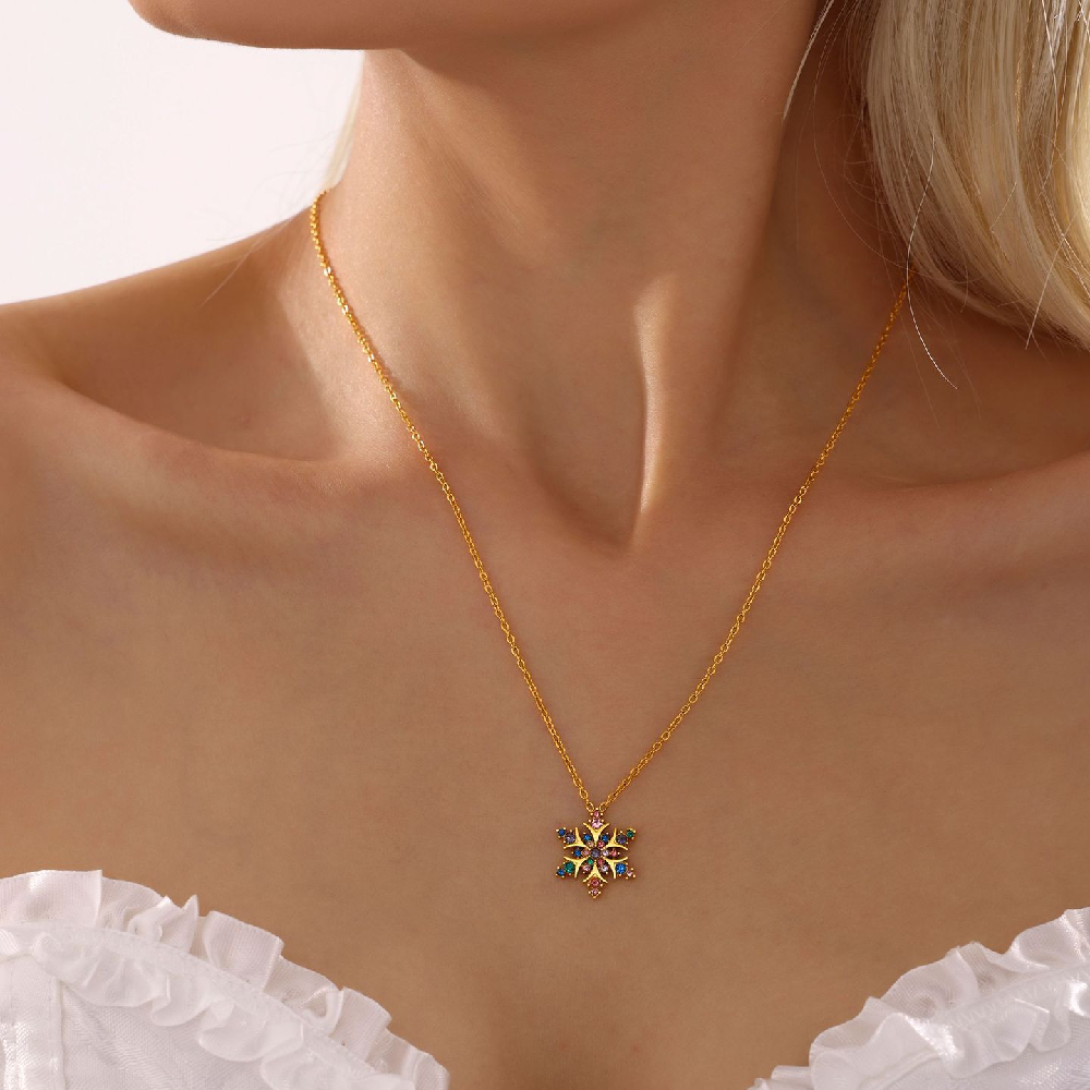 Stainless Steel Christmas Snowflake Cubic Zirconia Necklace