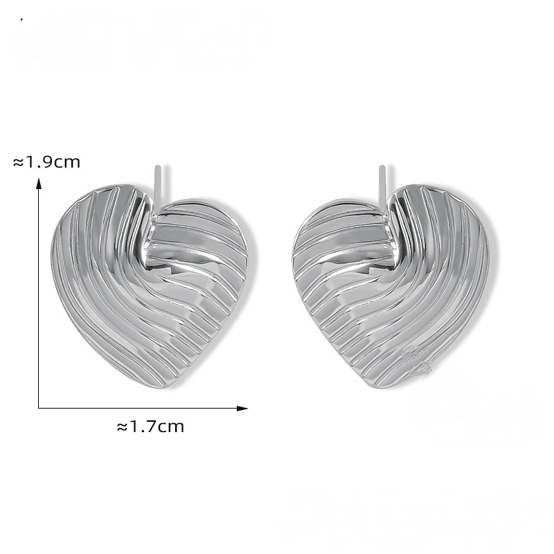 18K Gold PVD Heart Line Texture Stainless Steel Earrings