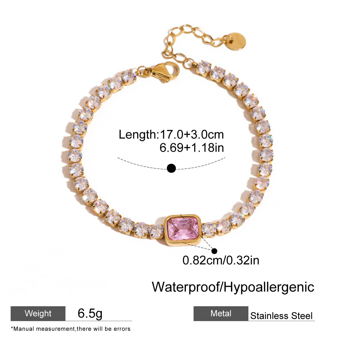 Stainless Steel Cubic Zirconia Tennis Chain Bracelet