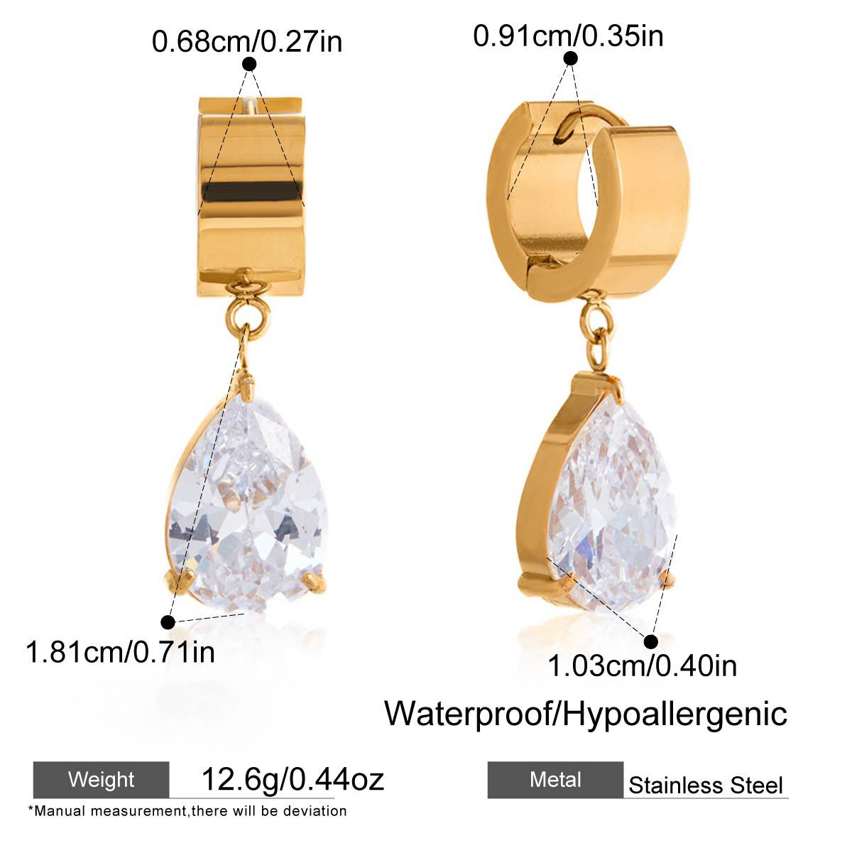 Stainless Steel Cubic Zirconia Pendant Huggie Earrings