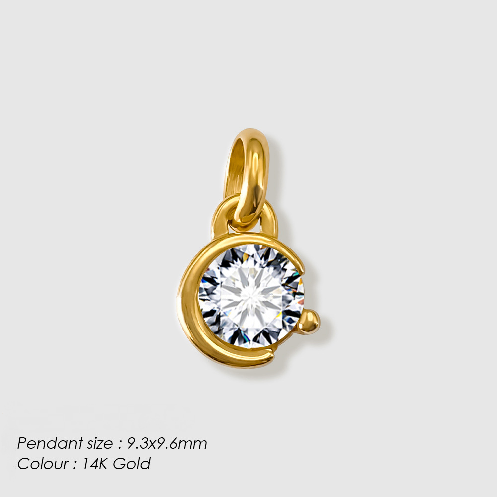 Stainless Steel Moon Star Cubic Zirconia Pendant