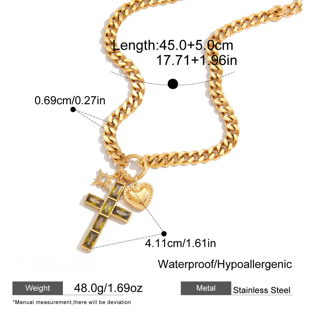 Stainless Steel Cubic Zirconia Cross Pendant Necklace