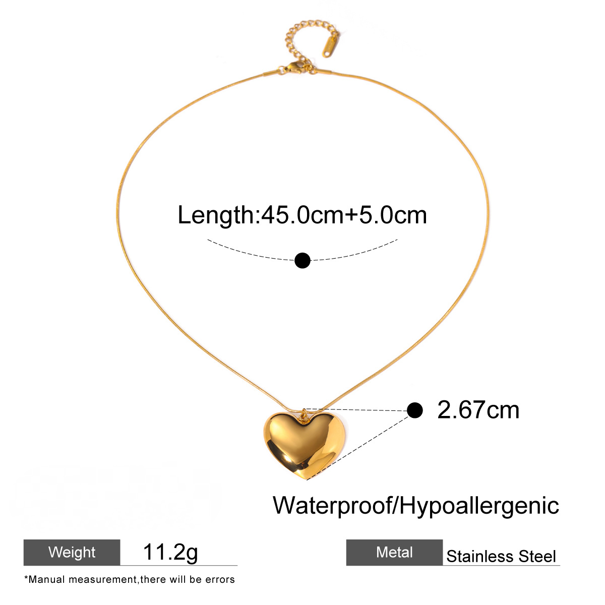 Stainless Steel Smooth Heart-shaped Pendant Necklace