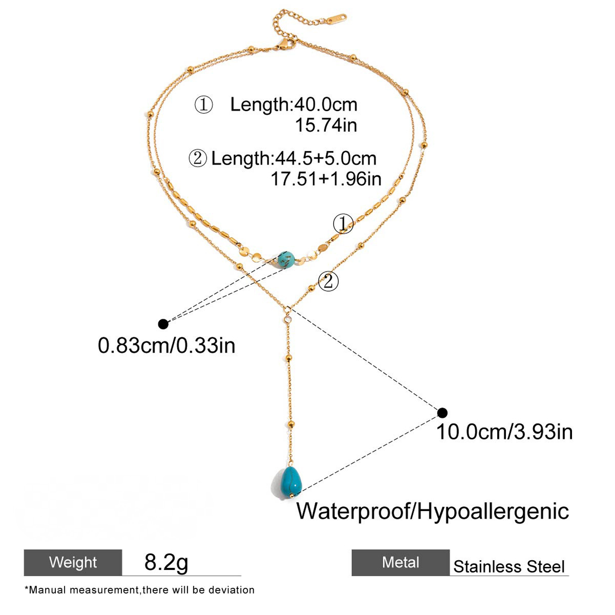 Stainless Steel Turquoise Double-layer Lariat Necklaces