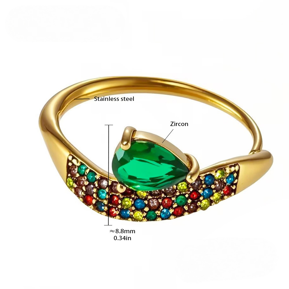 Stainless Steel Water Drop Cubic Zirconia Ring
