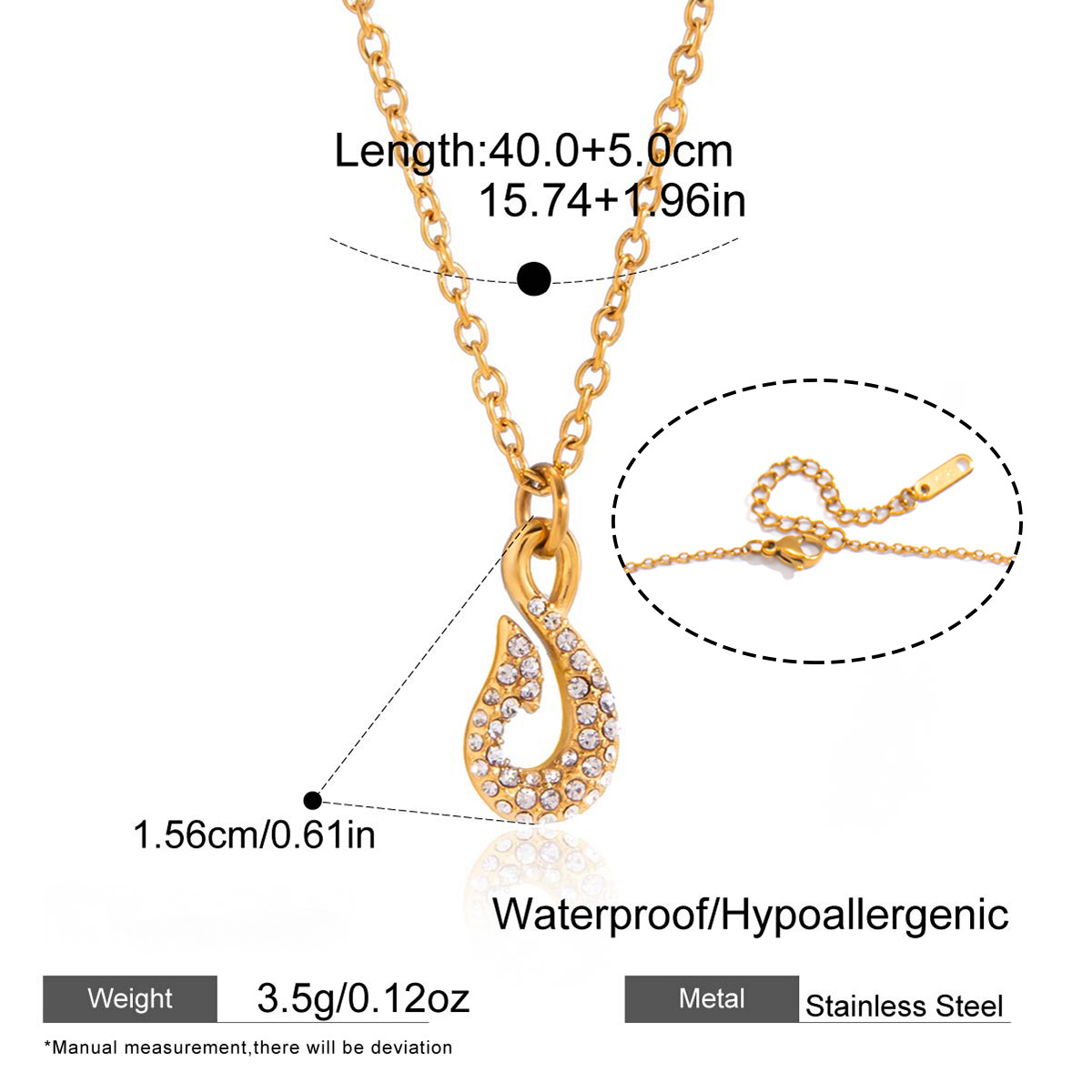 Stainless Steel Rhinestone Fish Hook Necklace Bracelet Jewelry Set