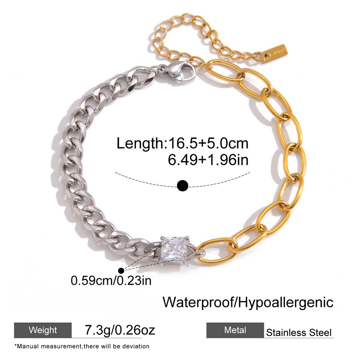 Stainless Steel Cubic Zirconia Chain Bracelet