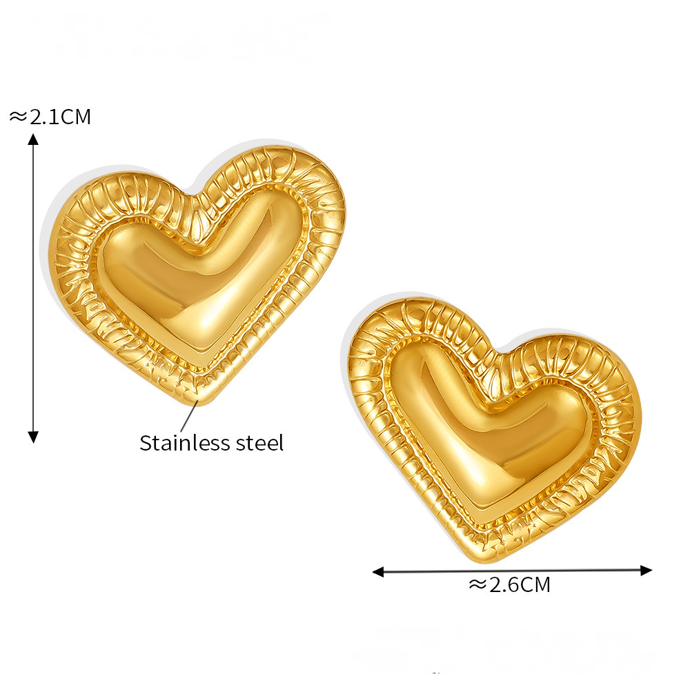 Stainless Steel Stitched Vertical Stripe Heart Stud Earrings