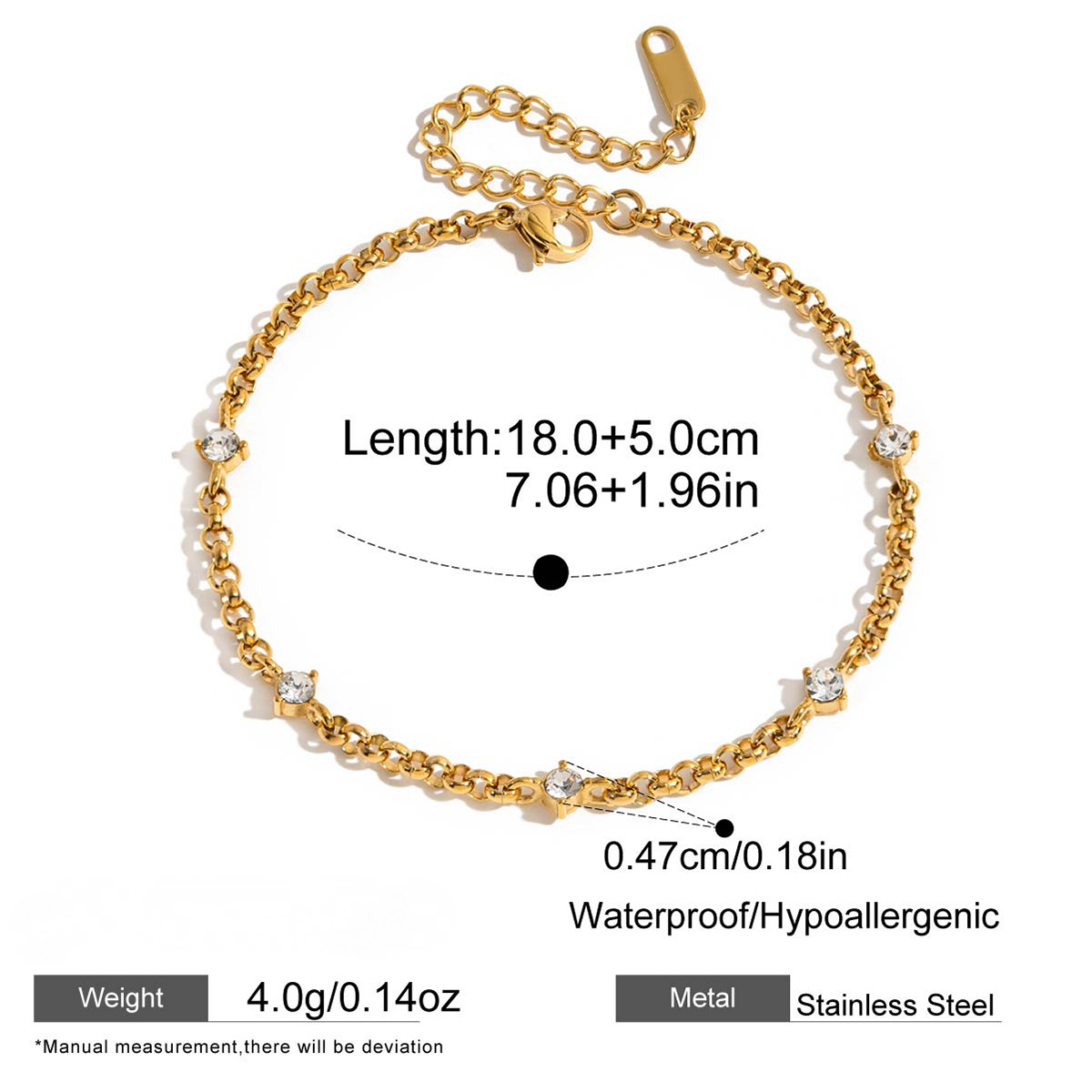 Stainless Steel Cross Cubic Zirconia Chain Bracelet