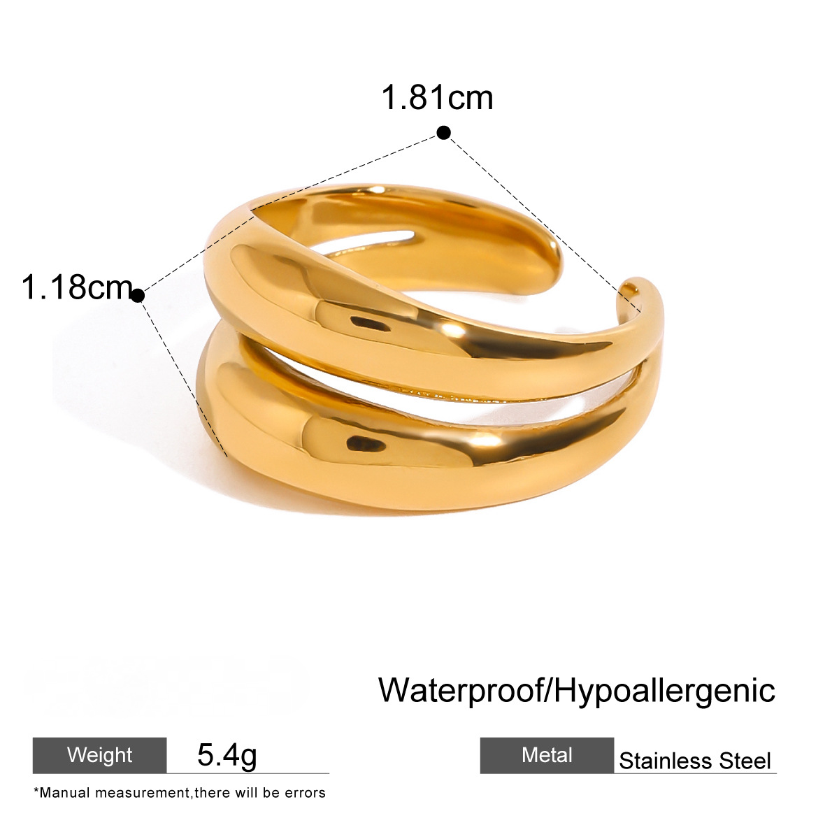 Stainless Steel Double-layer Smooth Hollow-out Open Ring