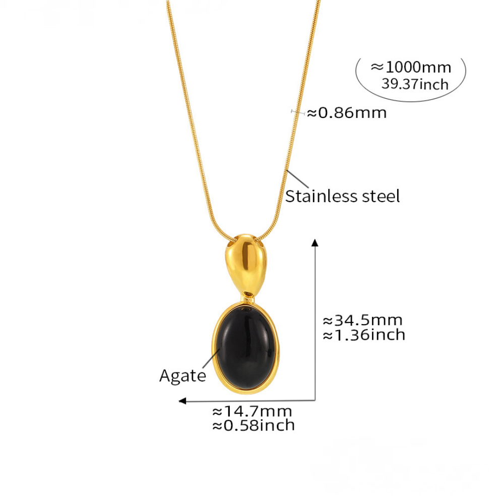 Stainless Steel Oval Tiger Eye Stone Pendant Snake Chain Necklace