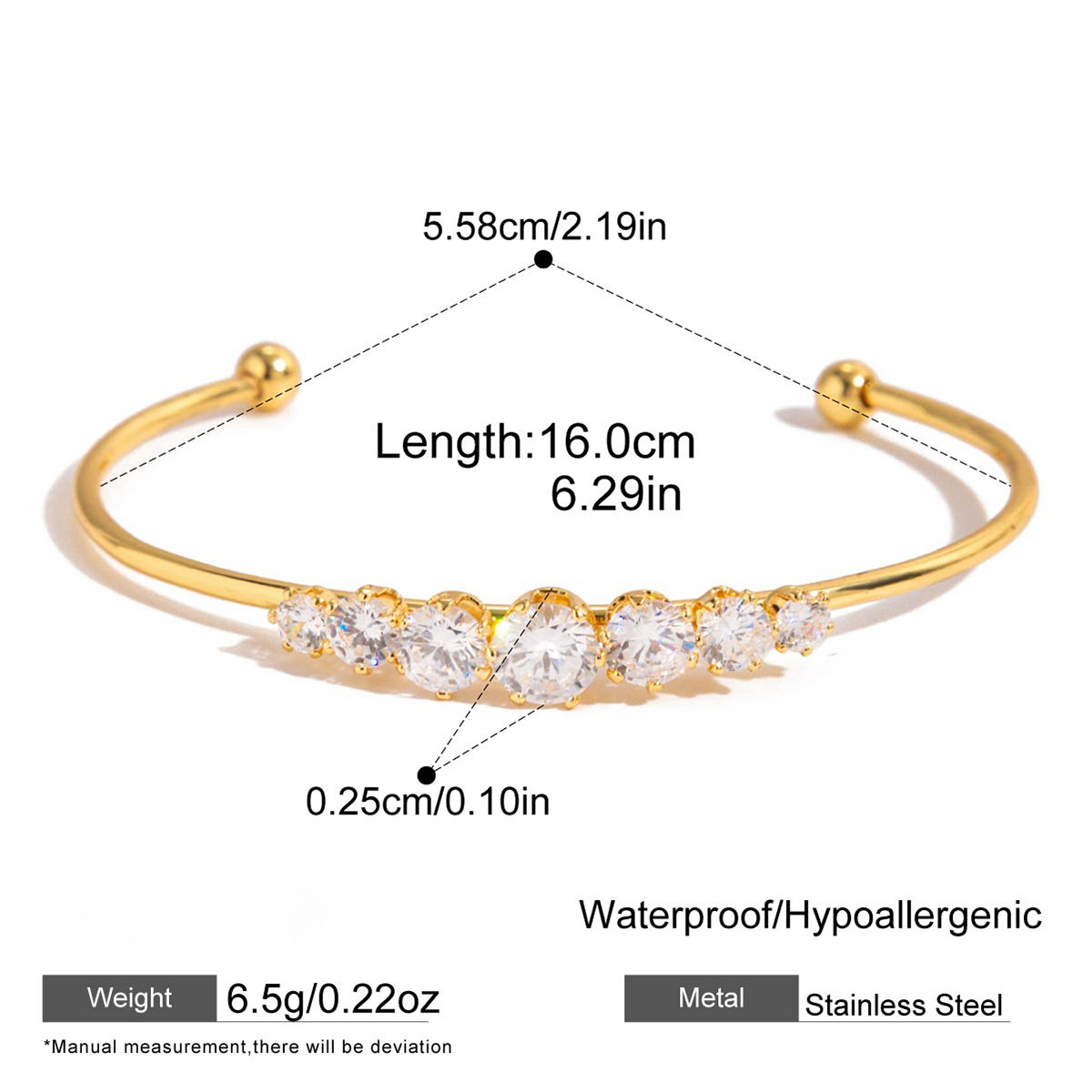 Stainless Steel White Cubic Zirconia Cuff Bracelet