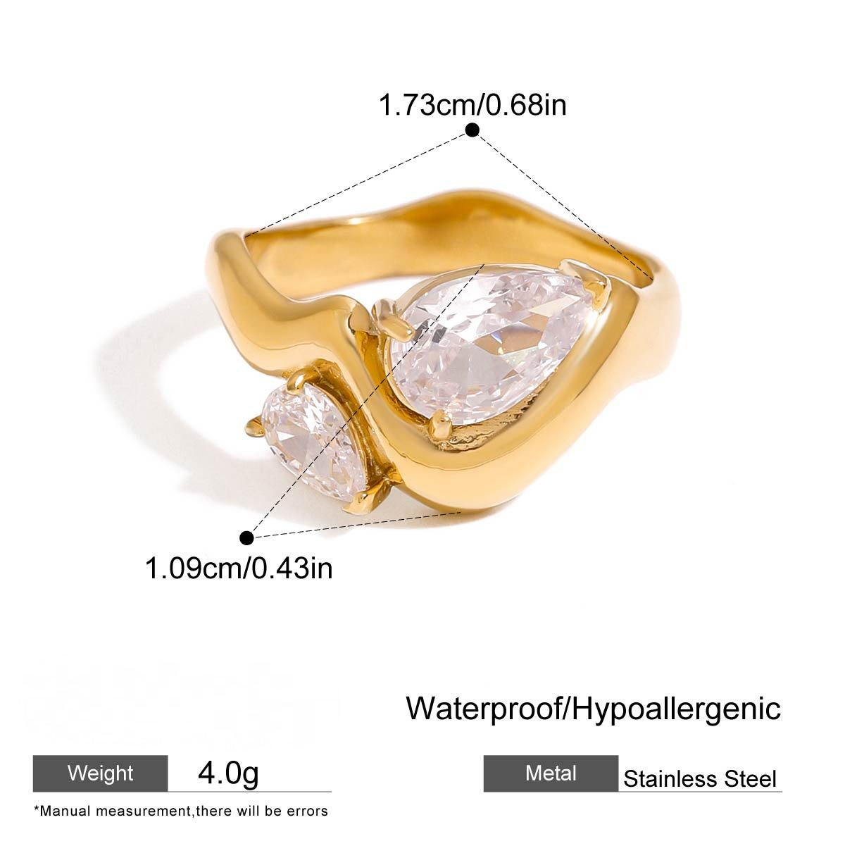 Stainless Steel White Cubic Zirconia Open Ring