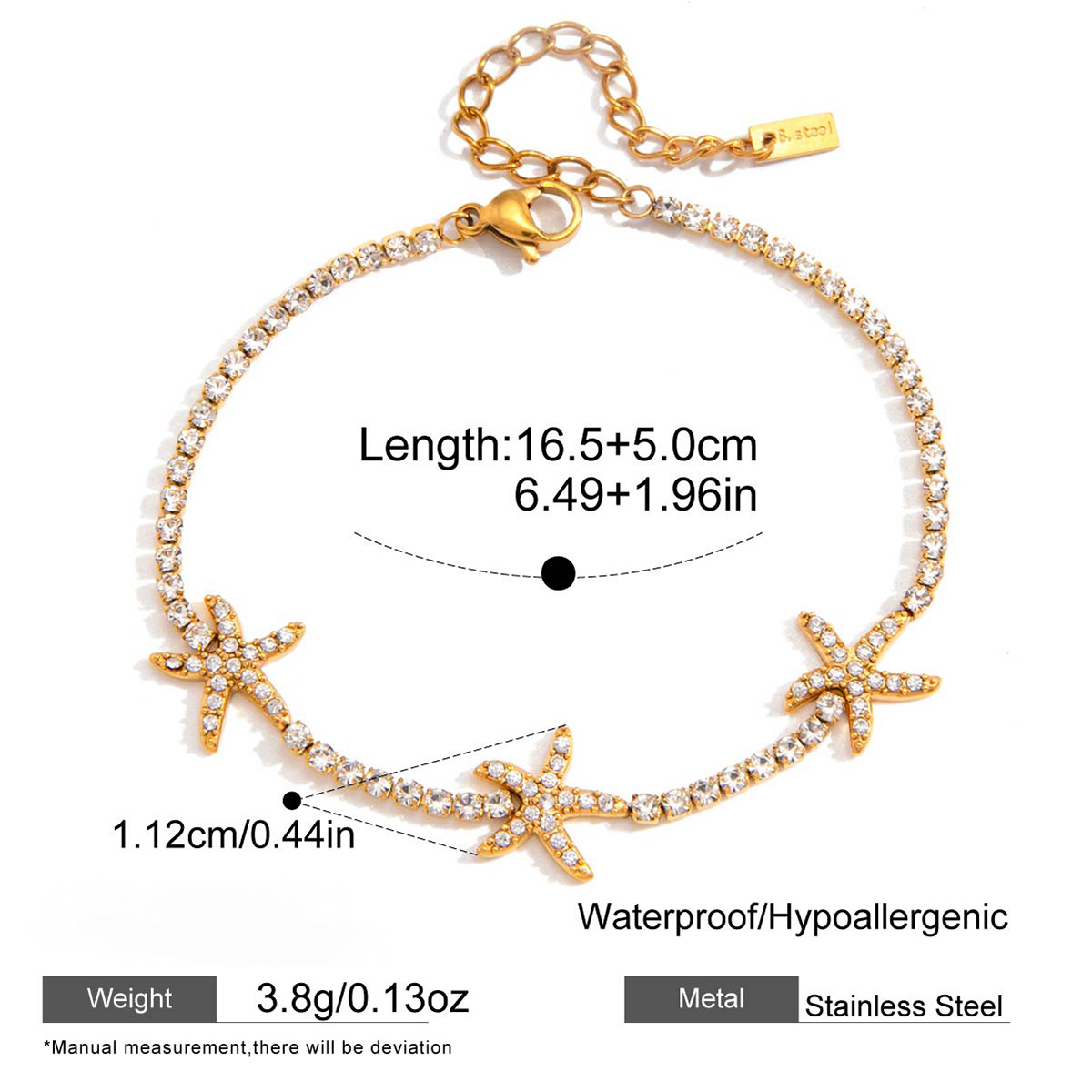 Stainless Steel White Cubic Zirconia Starfish Bracelet