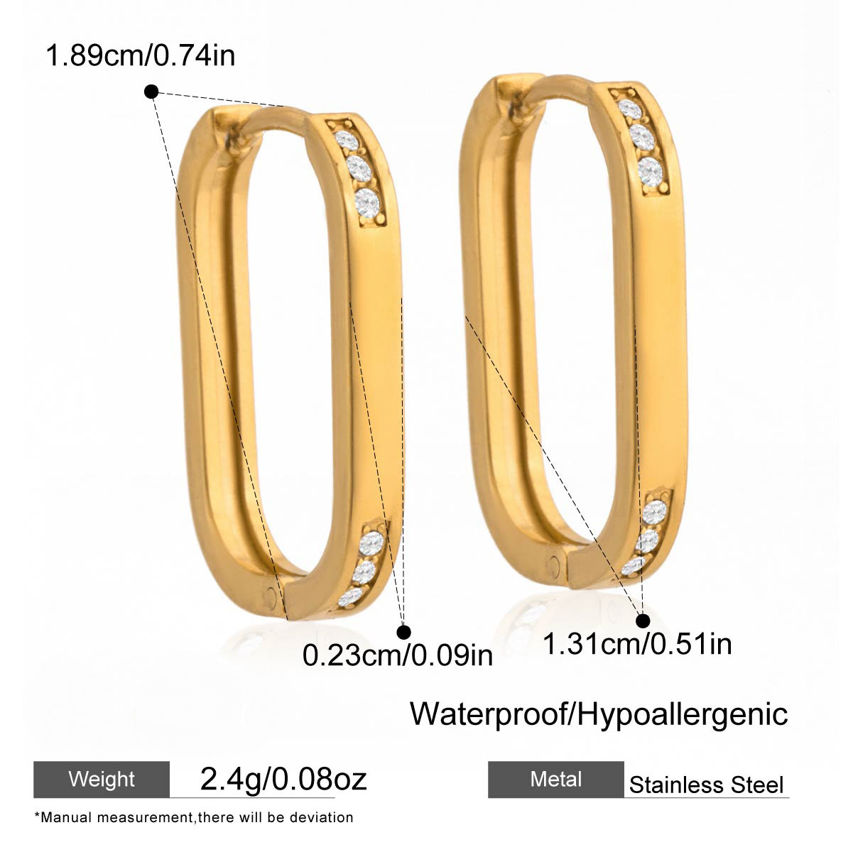 Stainless Steel Rhinestone Huggie Earrings