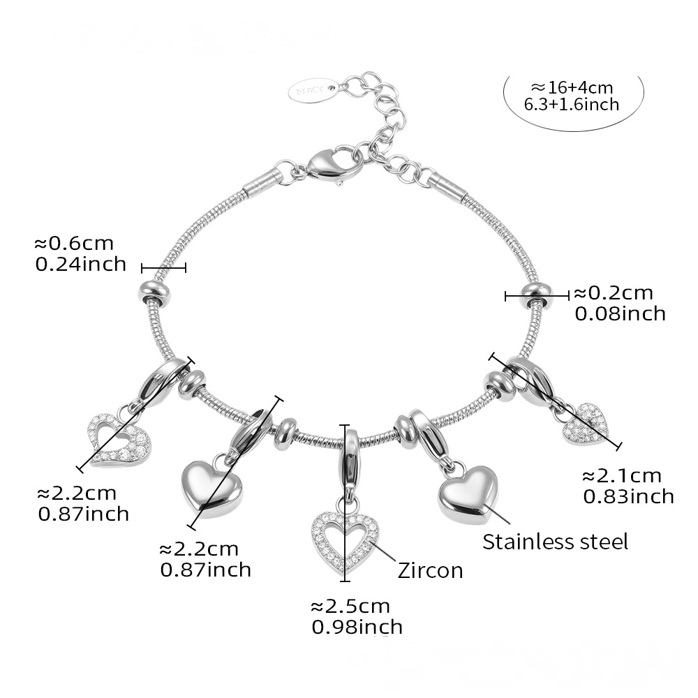 Stainless Steel Heart Charm Bracelet