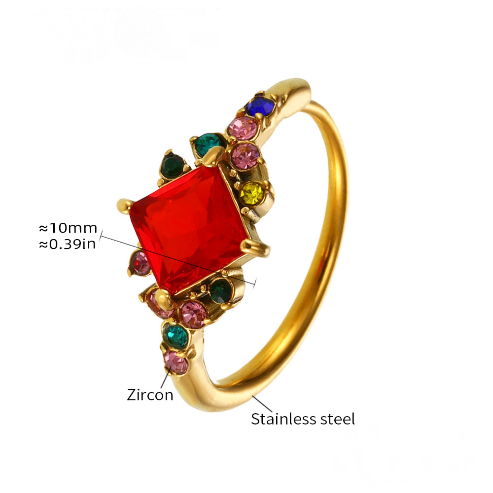 Square Cubic Zirconia Adjustable Stainless Steel Ring