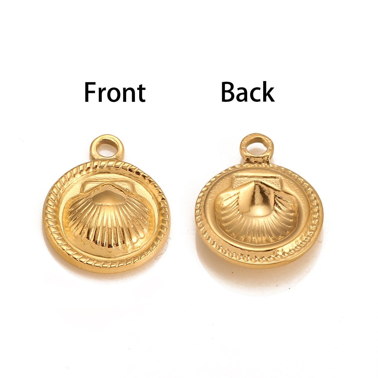 Pendentif rond en acier inoxydable avec coquillage