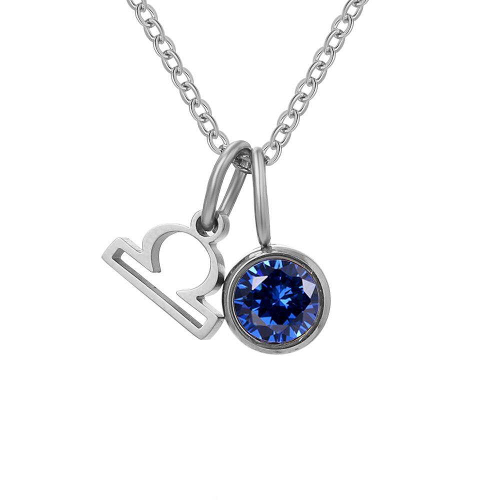 Stainless Steel Zodiac Birthstone Pendant Necklace