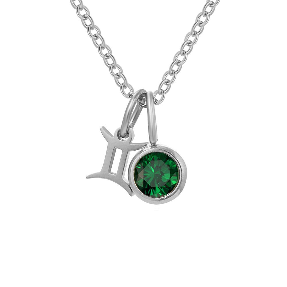 Stainless Steel Zodiac Birthstone Pendant Necklace