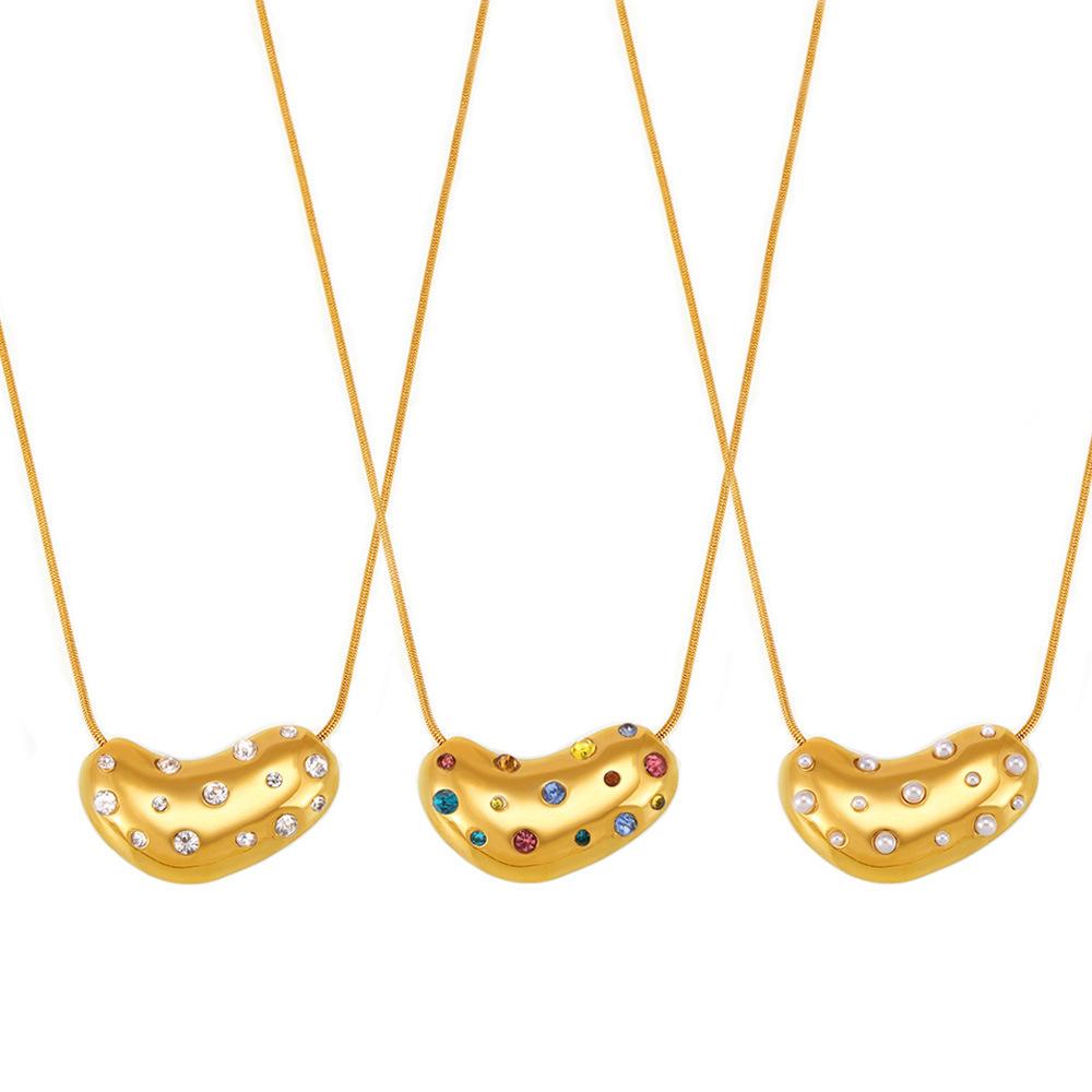 Stainless Steel Geometric Inlay Cubic Zirconia Pendant Necklace