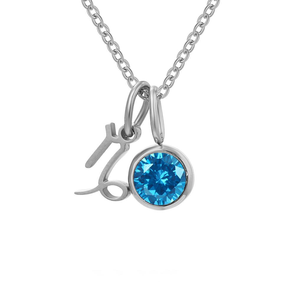 Stainless Steel Zodiac Birthstone Pendant Necklace