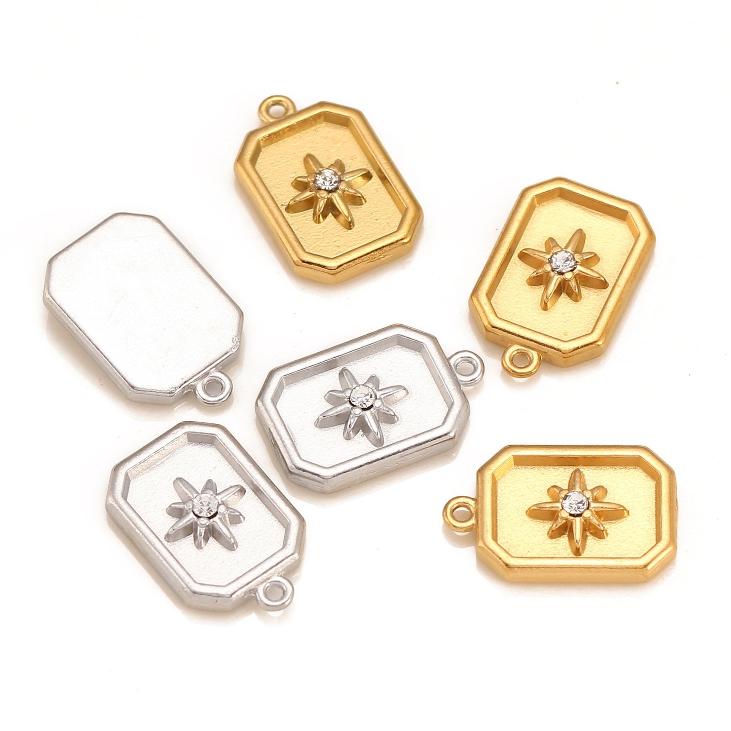 Stainless Steel 18K Gold PVD 3D Square Cubic Zirconia Pendant