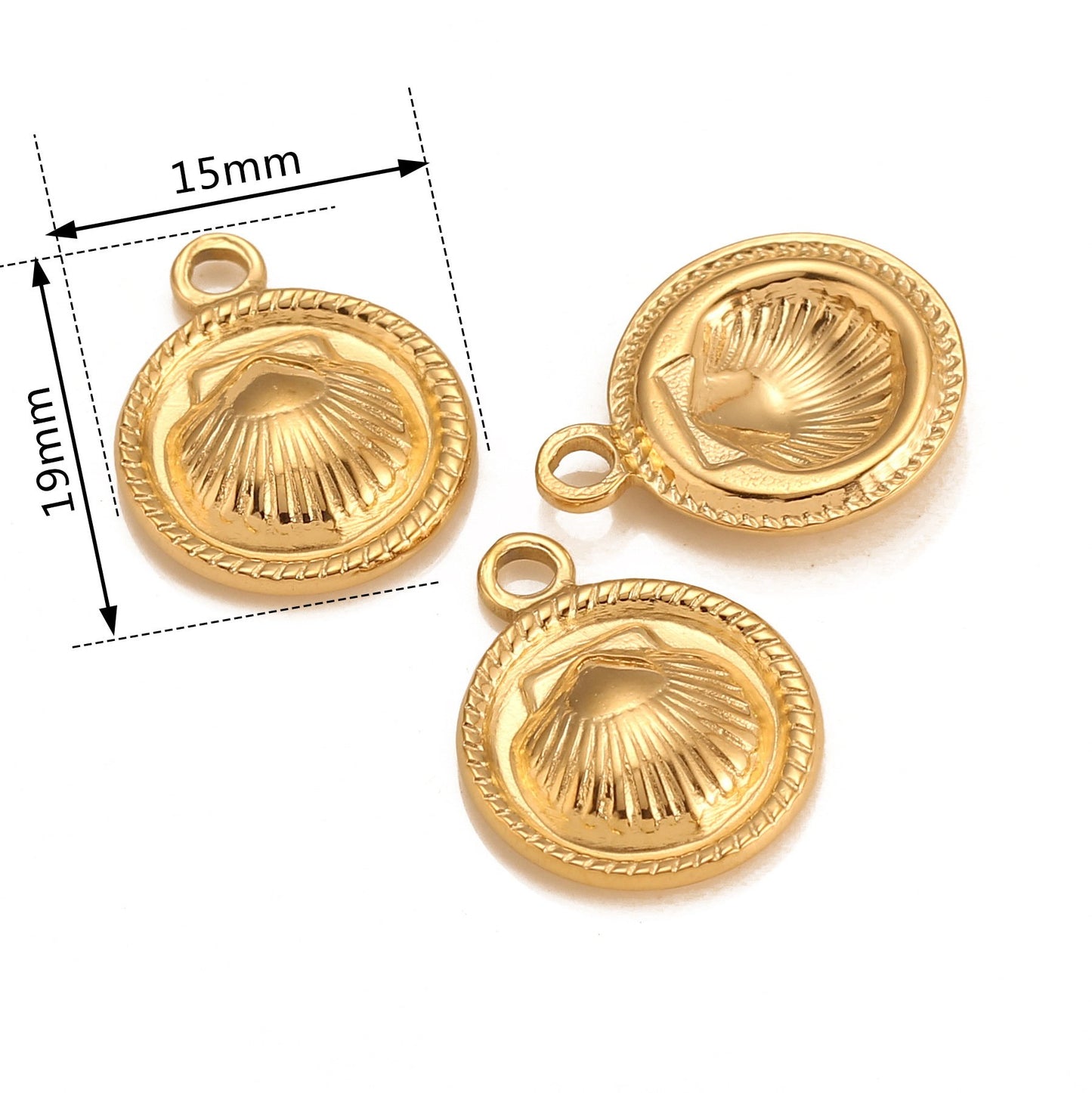 Pendentif rond en acier inoxydable avec coquillage