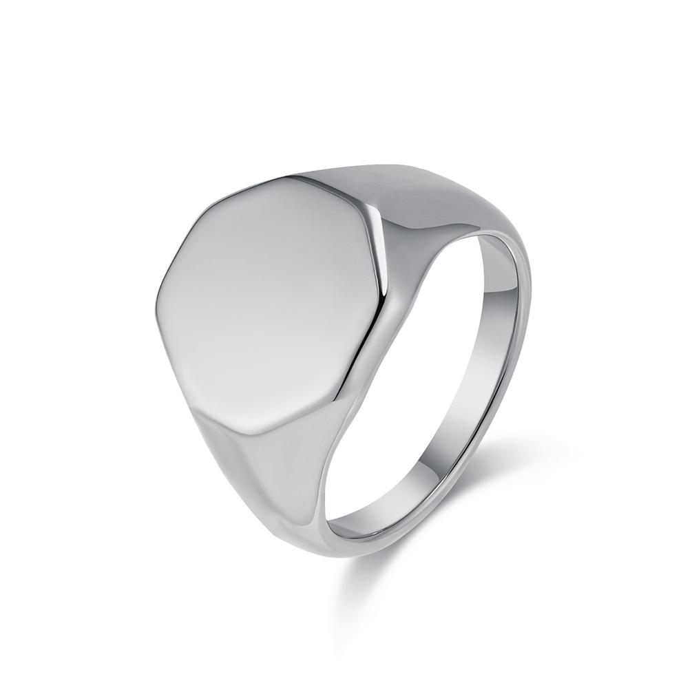 Polished Stainless Steel Hexagon Signet Ring