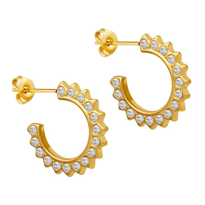 Inlaid Zircon Sun Pattern C Hoop Earrings