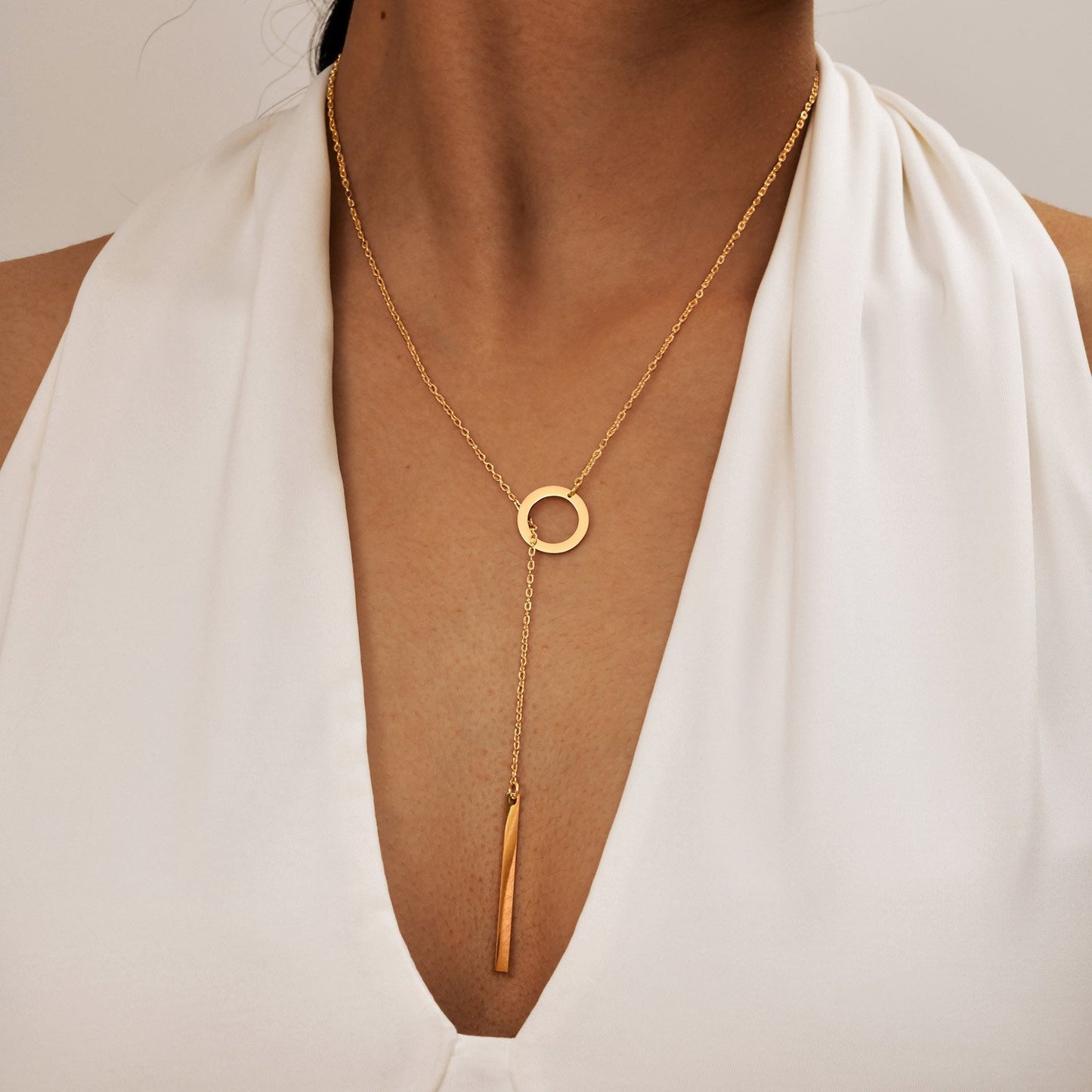 Collier pendentif barre rectangulaire réglable en acier inoxydable