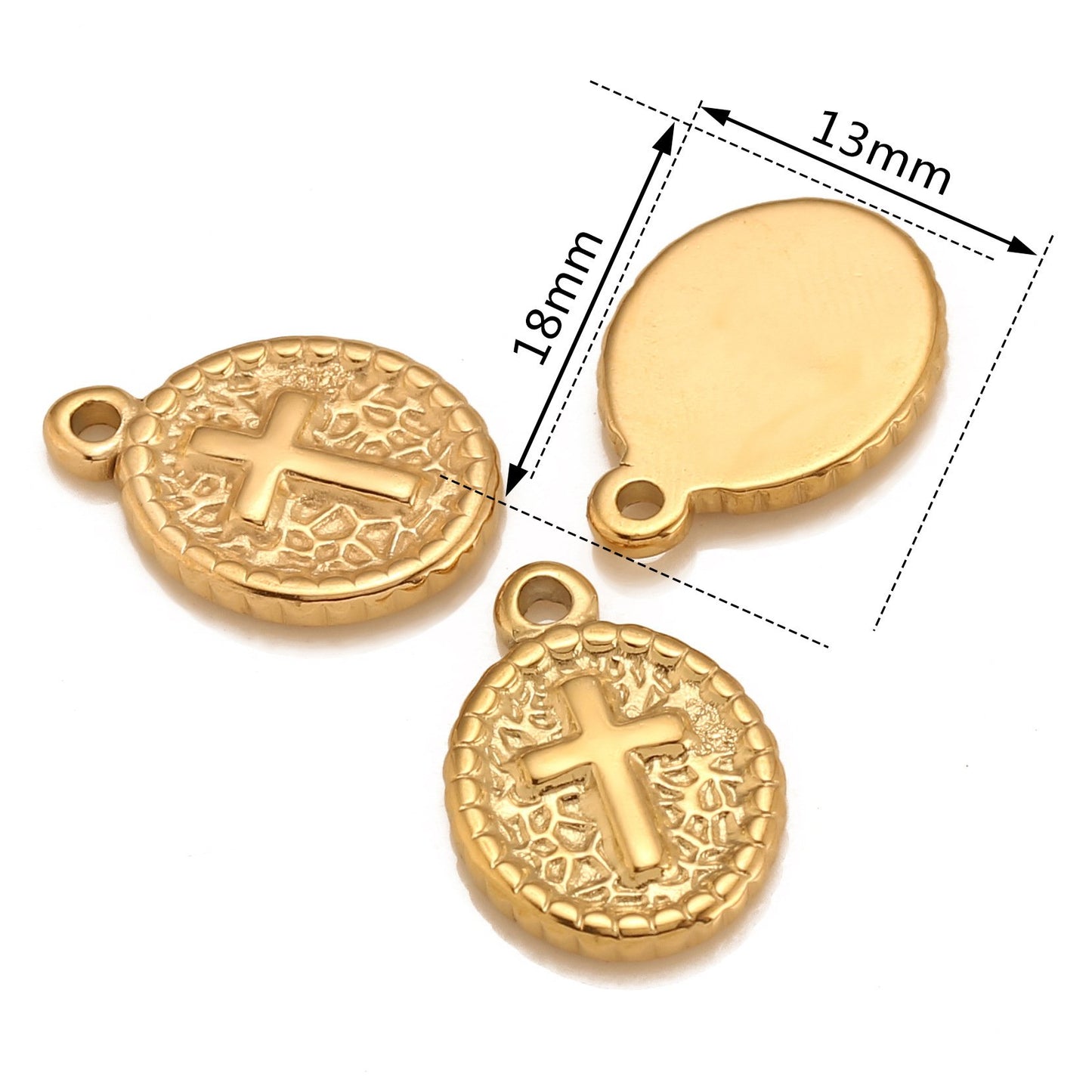 Pendentif en forme de croix ovale irrégulière courbée vers l'intérieur en acier inoxydable