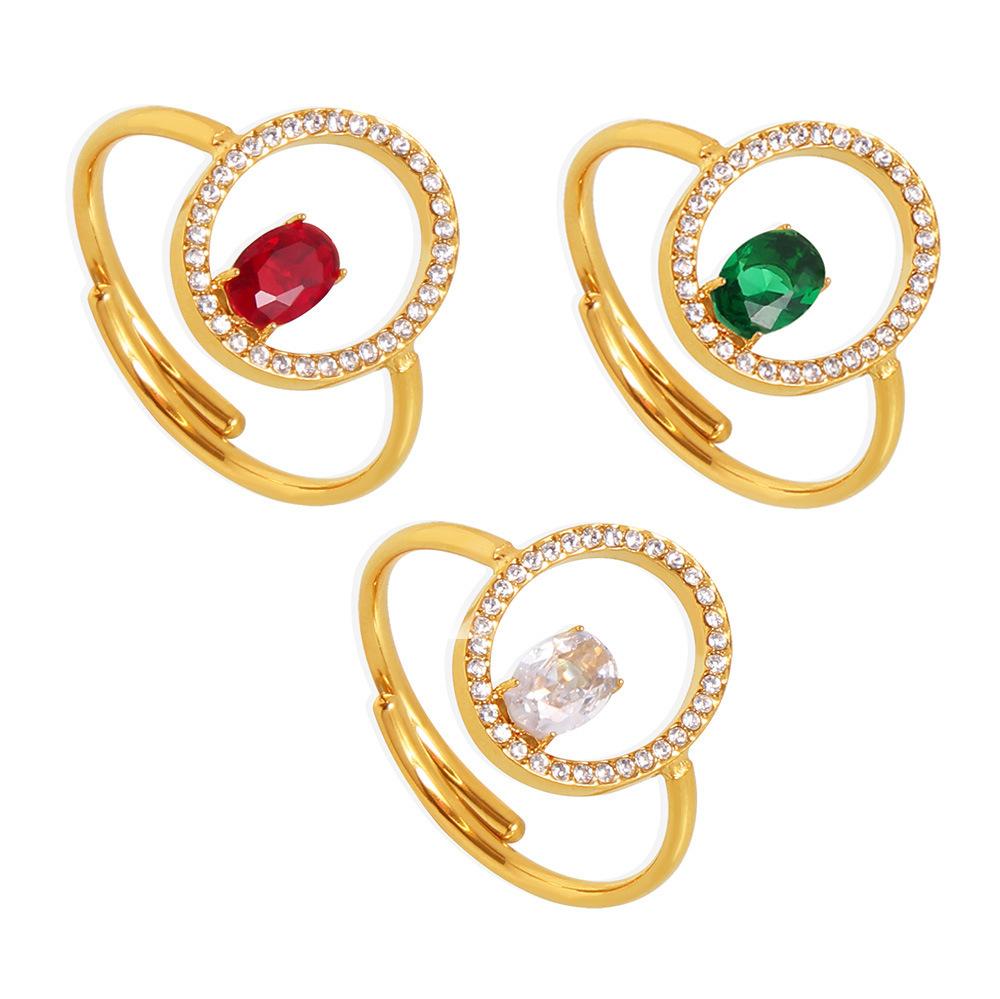 Bague en acier inoxydable avec incrustation de zircone cubique et ligne ovale