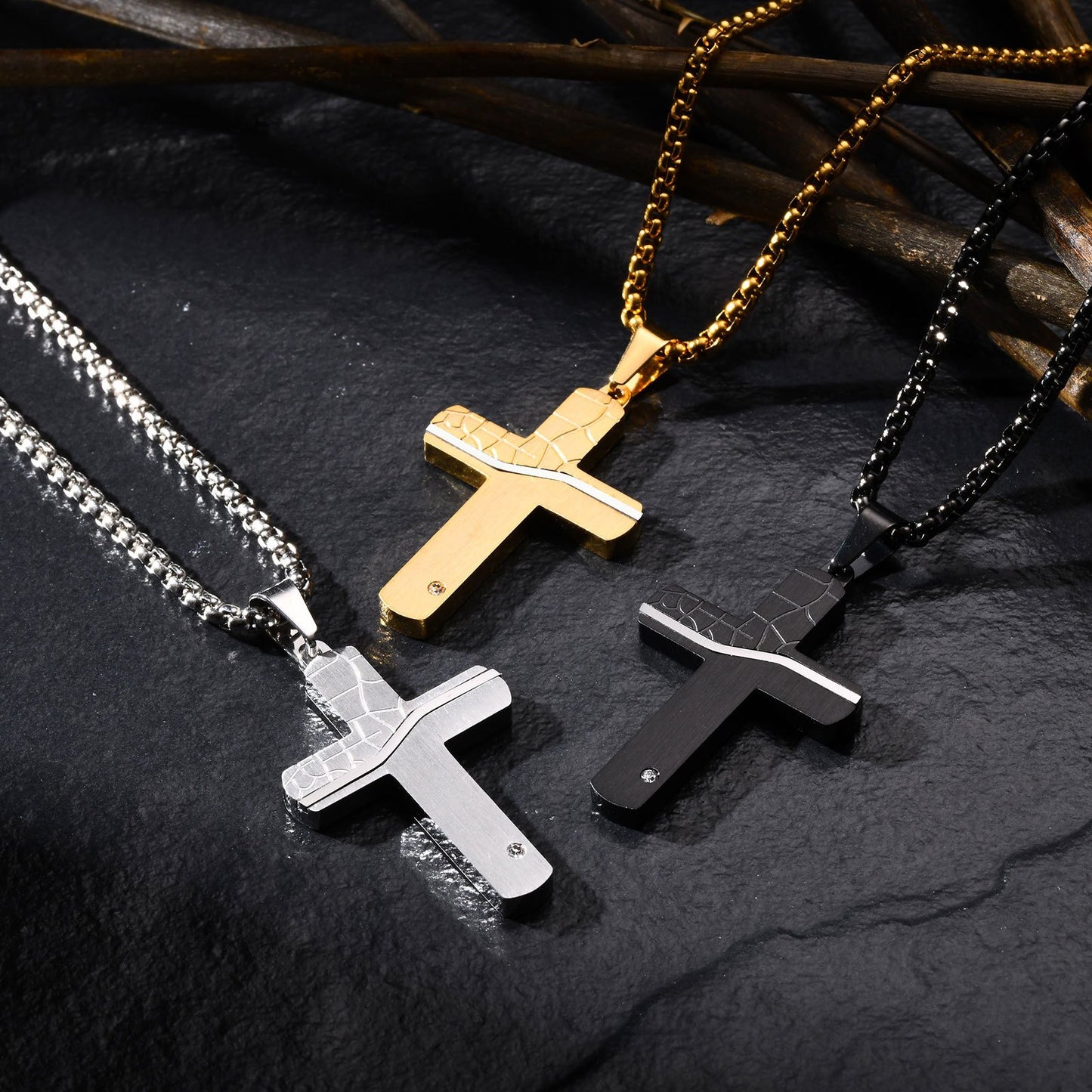 Stainless Steel Cracked Cross Pendant Blank Necklace
