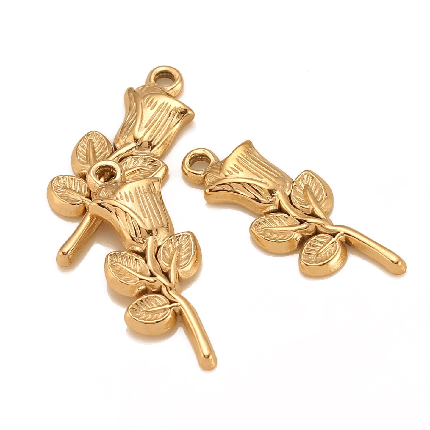 Pendentif rose 3D en acier inoxydable