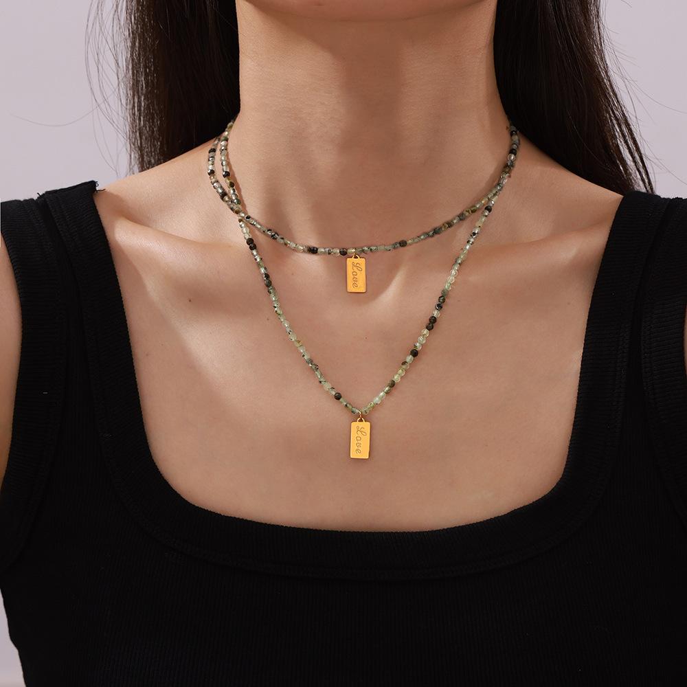 Stainless Steel Beaded Square Pendant Necklace