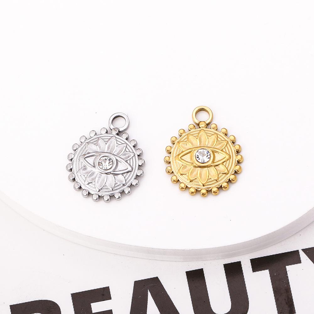 Stainless Steel Lotus Cubic Zirconia Devil's Eye Pendant
