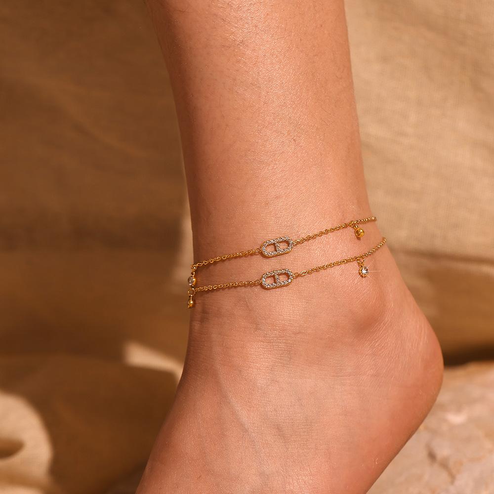 Stainless Steel Inlay CZ Anklet