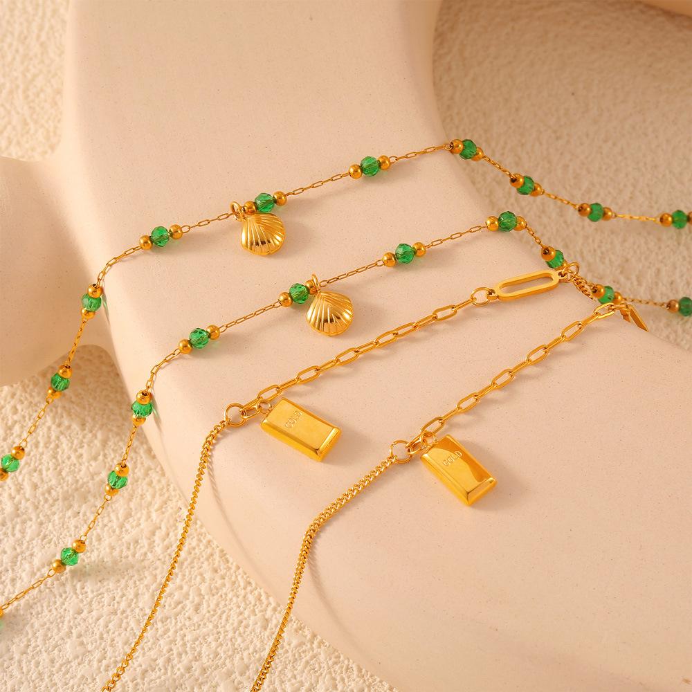 Shell Golden Brick Chain Stainless Steel Anklet