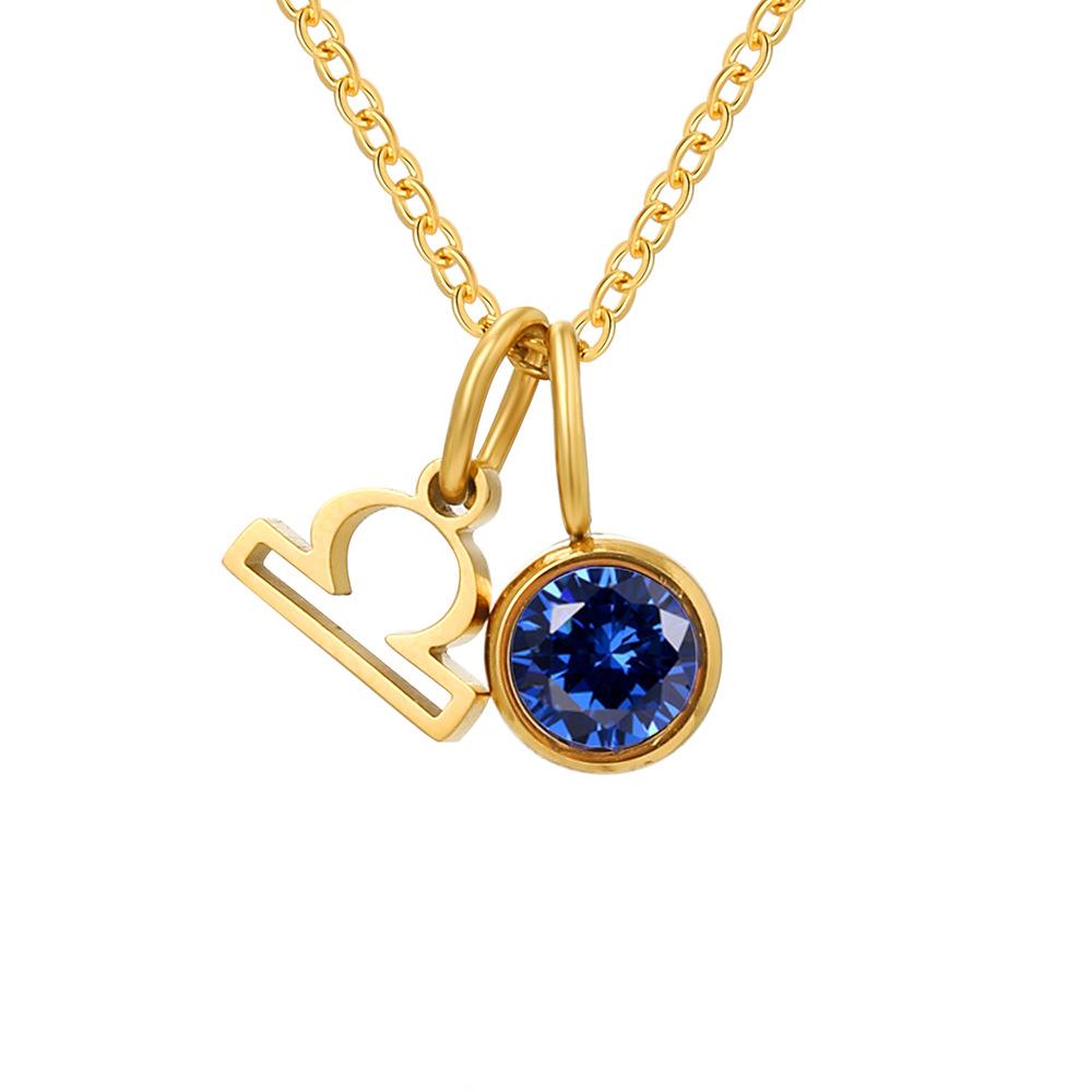 Stainless Steel Zodiac Birthstone Pendant Necklace